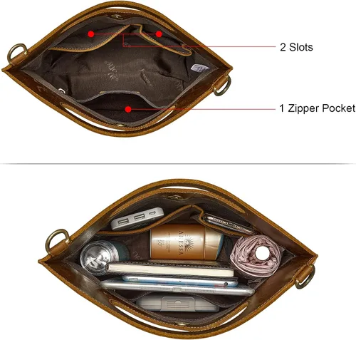 Vista 4 de S-ZONE Women Vintage Genuine Leather Crossbody Bag Distressed Foldable Clutch Top Handle Handbag Purse