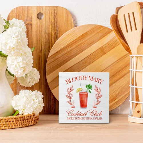 Vista 2 de Bloody Mary Bar - Letrero de madera para decoración de escritorio, regalos para amantes de los cócteles, Bloody Mary Cocktail Bloody Mary