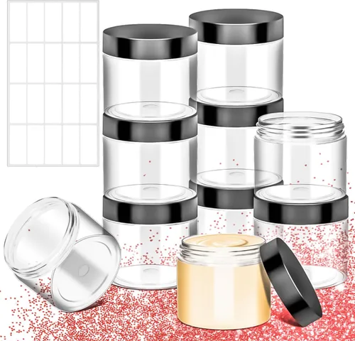 Vista 14 de Paquete de 15 tarros de plástico redondos transparentes de 1 onza con tapas, frascos pequeños para cosméticos de 1 fl oz, recipientes de maquillaje
