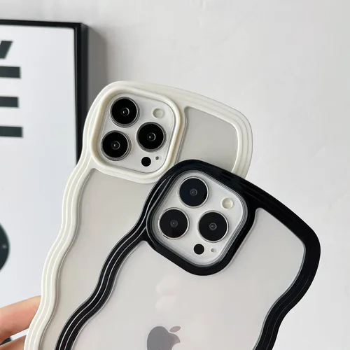 Vista 3 de Caseative Funda para iPhone 13 Pro Max, color negro Forma de marco de onda rizada linda a prueba de golpes suave