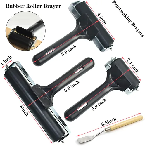 Vista 2 de HRJZF Rodillos de goma suave para manualidades, rodillos de sujeción para grabado, brocha, aplicador de tinta, herramienta de pintura al óleo