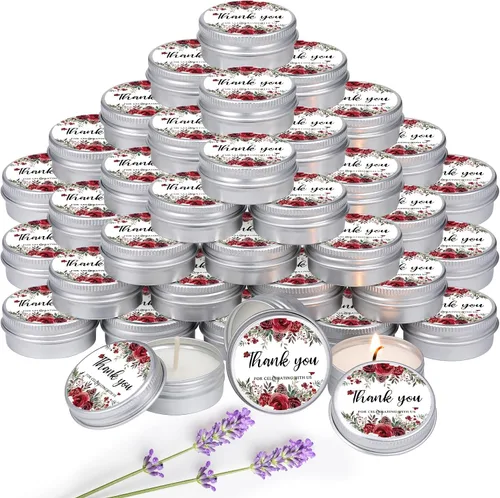 Vista 22 de MTLEE 50 piezas de velas de boda azules florales, regalos de favores para invitados, 1 oz de cera de soja con aroma a lavanda, velas aromáticas
