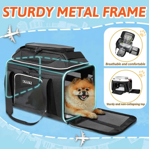 Vista 6 de Petskd Transportador de mascotas extensible superior de 17 x 11 x 9.5 pulgadas, aprobado por aerolíneas de Alaska, transportador de lados suaves