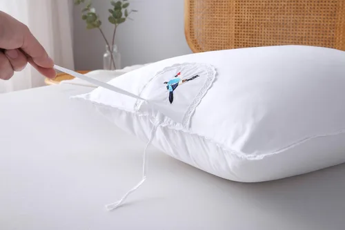 Vista 7 de Fundas de almohada bordadas blancas, fundas de almohada de pájaros con encaje, 100% algodón, paquete de 2 unidades, tamaño Queen 30 x 20 pulgadas