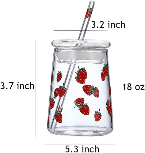 Vista 5 de Vaso de cristal transparente de 18 onzas con tapa y pajita.
