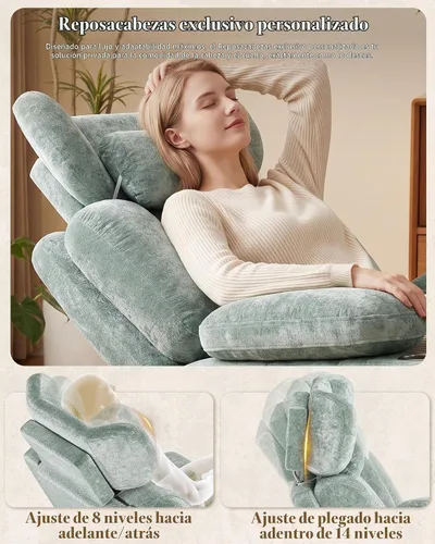 Vista 3 de Silla mecedora para guardería con reposabrazos ajustable, reposacabezas Verde