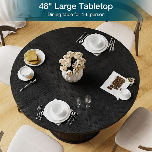 Vista 7 de HOMMPA Mesa de comedor redonda de 48 pulgadas para mesa de cocina de 4 a 6 pulgadas, mesa de comedor con base de tira de madera para cocina