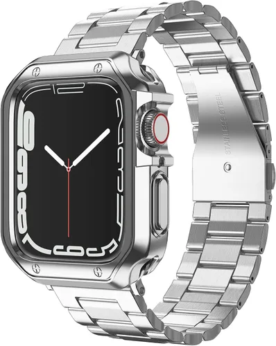 Vista 16 de Compatible con Apple Watch Banda y Estuche, Cadena de Metal de Acero Inoxidable con Cubierta de TPU, Correa de Pulsera de Eslabones