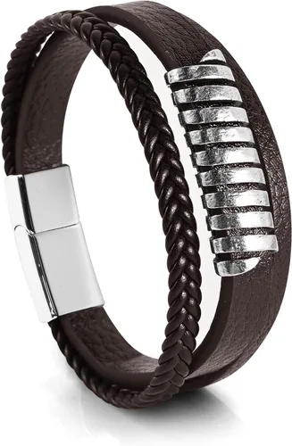 Vista 11 de Hamoery Men Leather Bracelet Punk Braided Rope Alloy Bracelet Bangle Wristband