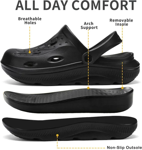 Vista 3 de Zuecos con soporte de arco para mujer y hombre, zapatos de jardín con plantilla acolchada, sandalias antideslizantes para la fascitis plantar