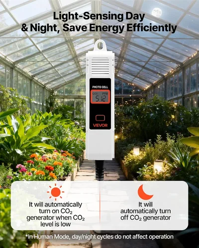 Vista 4 de VEVOR Detector de dióxido de carbono, monitor de CO2 de doble salida, función de detección de día y noche, detector de CO2 de refugio constante