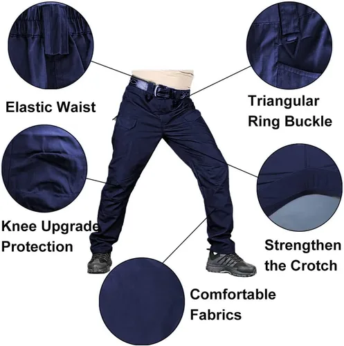 Vista 3 de HYCOPROT Pantalones de senderismo para hombre, repelentes al agua, ligeros, casuales, de secado rápido, pantalones de trabajo con 10 bolsillos