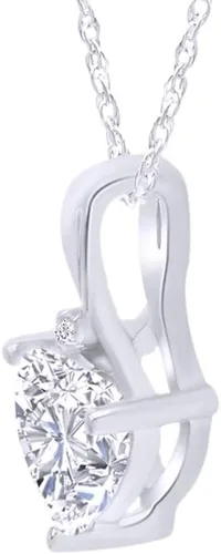 Vista 2 de Juego de collar y aretes con colgante de zafiro blanco simulado en forma de corazón y diamantes de plata esterlina
