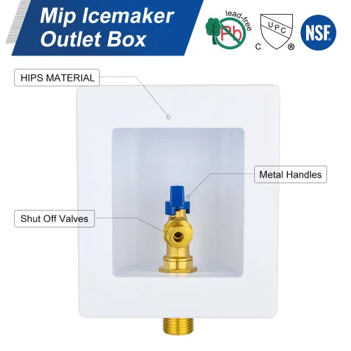 Vista 3 de EFIELD Premium Ice Maker Outlet Box,1/2-Inch Sweat (MIP) Inlet with Installed 1/4-Turn Ball Valve (Mip),(IM032) (Pack of 2)