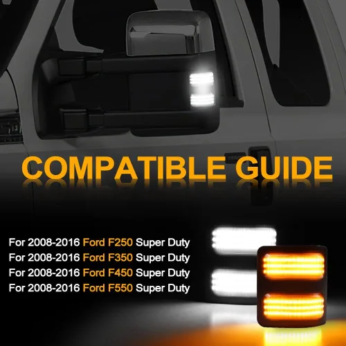 Vista 8 de Luces LED para espejo lateral para Ford F250 F350 F450 Super Duty 2008-2016, luz de estacionamiento de coche ahumada, luz de espejo lateral