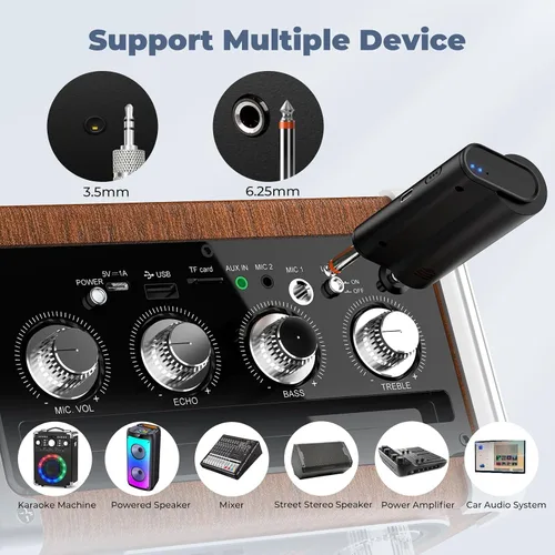 Vista 5 de HWWR Micrófonos inalámbricos, micrófonos duales UHF profesionales para karaoke, sistema de micrófono dinámico inalámbrico con receptor recargable
