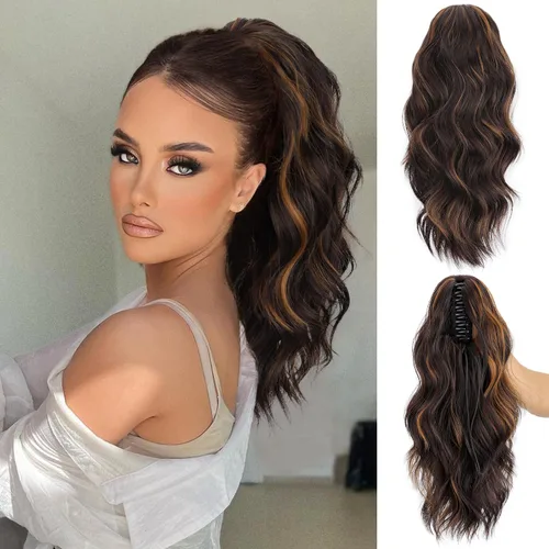 Vista 30 de FREEMEIGE Extensión de Cola de Caballo Negra con Cordón Extensión de Cola de Caballo Larga y Ondulada para Mujeres Extensión de Cabello de Cola de 1b