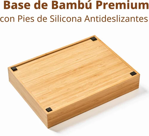 Vista 4 de Organizador de cajones de escritorio, bandeja organizadora de madera de bambú con compartimentos ajustables, accesorios de escritorio de oficina