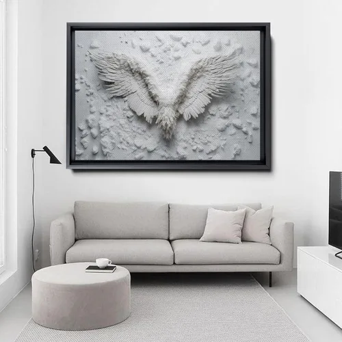 Vista 4 de White Angel Wing Painting on Canvas, Abstract Modern Minimalist 3D Texture Acrylic Artwork for Tranquil Bedroom Wall Art Decor