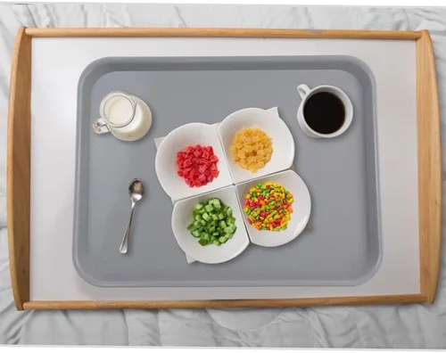 Vista 7 de Bandejas de plástico más grandes para servir restaurante de comida rápida, color gris, 6 paquetes