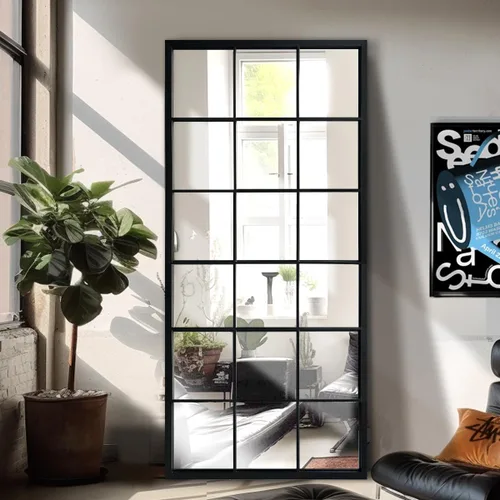Vista 8 de Espejo de Arco Negro, Decoración de Pared con Panel de Ventana, Espejos de Pared de Estilo Rústico con Marco de Hierro para Entrada, Pasillo, Sala