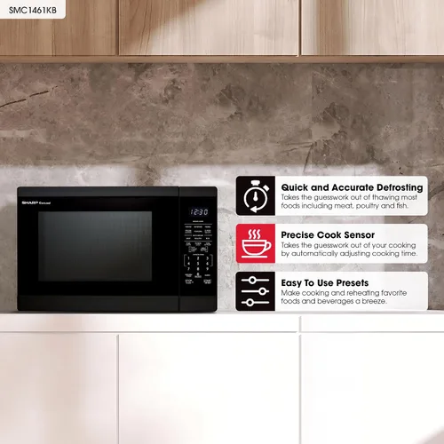 Vista 2 de SHARP Horno microondas para encimera con plato giratorio extraíble de 12.4 pulgadas, 1100 vatios, 1.4 pies cúbicos, color negro