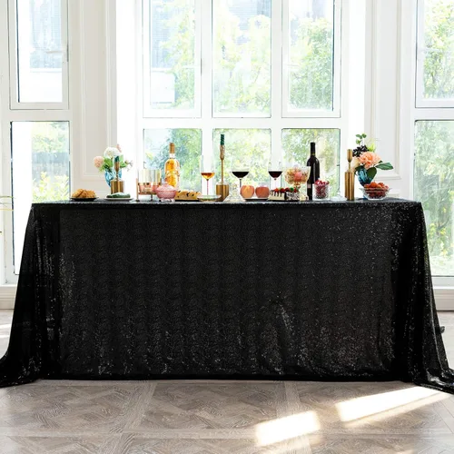 Vista 16 de Mantel de lentejuelas de 50 x 50 pulgadas, mantel negro brillante con purpurina brillante y secuencia metálica, para decoración de fiesta