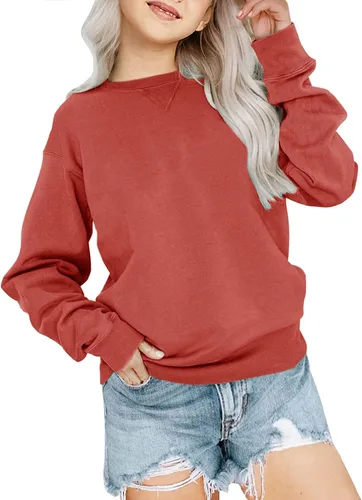 Vista 12 de Bingerlily Sudadera casual de manga larga para niñas, cuello redondo, linda sudadera holgada, tops Negro