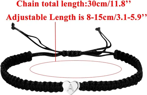 Vista 3 de Collar largo de moda personalizado con 26 iniciales, pulsera tejida con letras de corazón de cobre, pulsera tejida con dije de corazón delicado