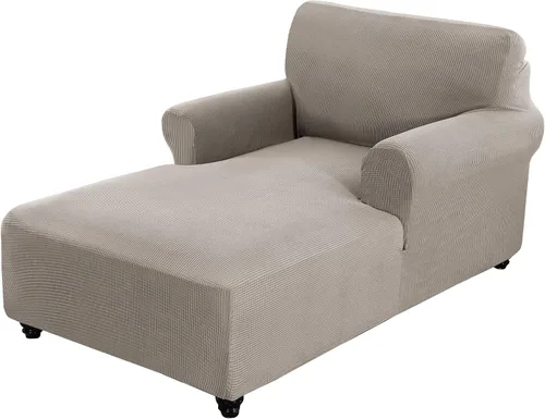 Vista 22 de Funda ajustada para sofá chaise lounge - Funda elástica para chaise de doble brazo con protector (Rojo vino, cuadros pequeños)