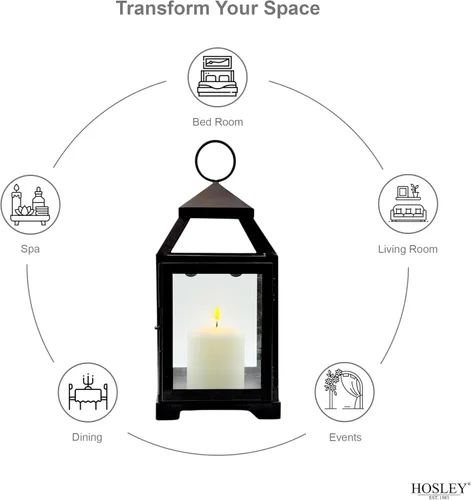 Vista 8 de Hosley's Farol estilo clásico, de 12 pulgadas de alto, de hierro y vidrio Regalo ideal para celebraciones, fiestas, bodas, Aromaterapia y Spa.