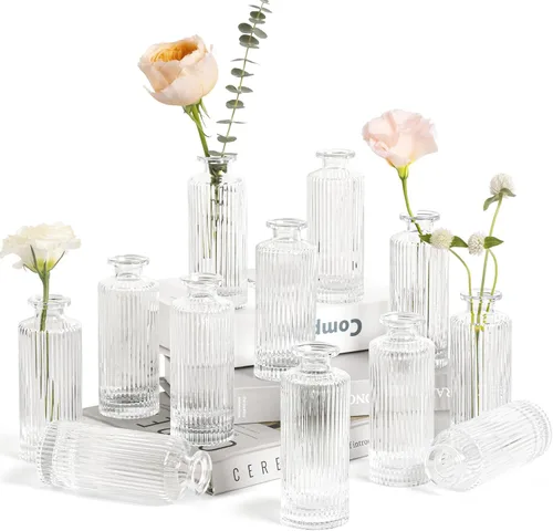 Vista 11 de ComSaf Jarrones Pequeños para Flores, Mini Jarrones de Cristal Transparente al por Mayor, Mini Jarrón de Flores de 5.2 Pulgadas de Alto, Jarrones