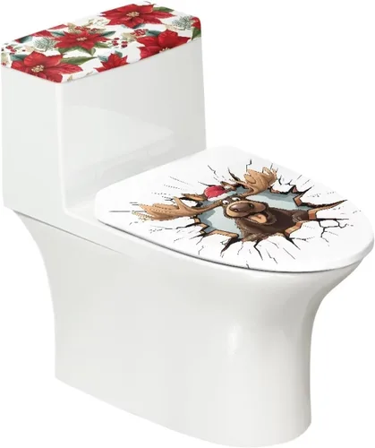 Vista 18 de Flashideas Juego de cubierta para tanque y tapa de inodoro con estampados de patas de perro coloridas - Elástico, se adapta a la mayoría de tanques