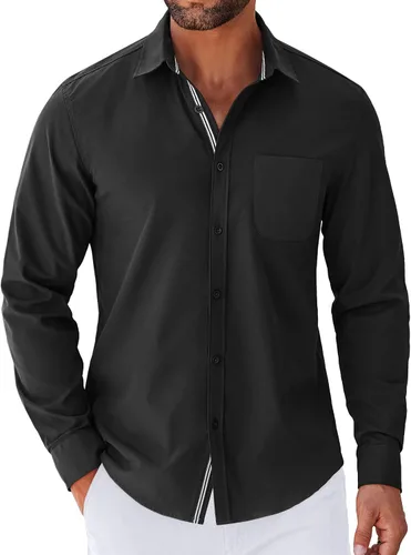 Vista 22 de COOFANDY Camisa para hombre de manga larga casual con botones, camisas sin doblar para hombre de ajuste regular