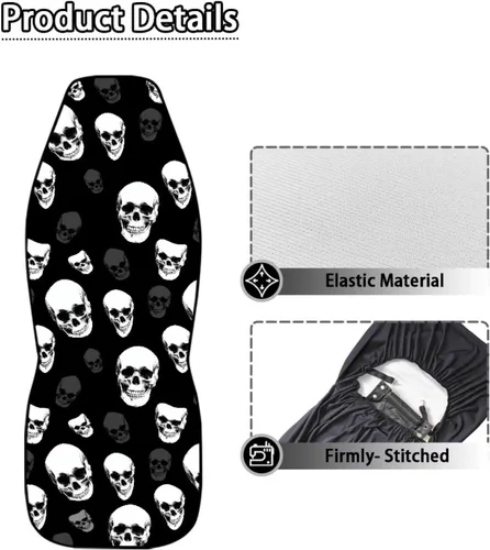 Vista 6 de UNICEU Juego de 2 fundas de cojín para asiento de automóvil, diseño de calavera gótica negra, lavable, accesorios interiores antideslizantes
