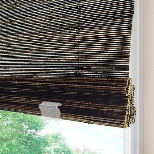 Vista 21 de Persianas romanas de bambú inalámbricas, 100% lino natural, diseño 1