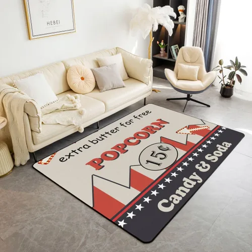 Vista 18 de Homewish Alfombra antideslizante de cine de teatro, alfombra de película retro con palomitas de maíz para interiores, alfombra de entrada, noche