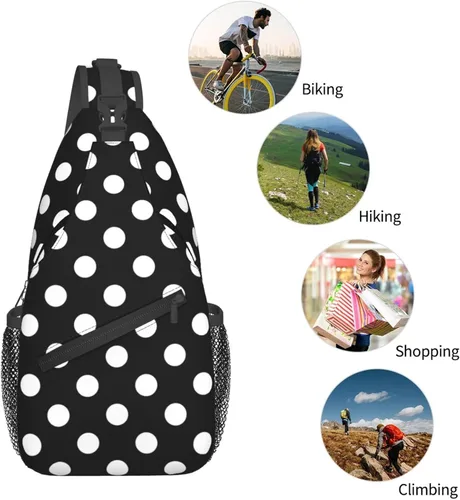 Vista 5 de Small Crossbody Bags for Women Men - Vintage White Polka Dot Black Print Adjustable Shoulder Bag Fanny Packs Belt Sling Bag Crossbody Purses