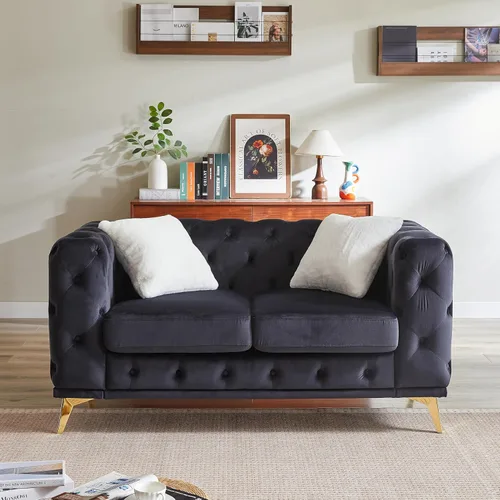 Vista 9 de KEIKI Sofá Chesterfield de terciopelo de lujo extragrande de 61 pulgadas con 2 almohadas, estilo mediados de siglo, sofá de 2 plazas con botones