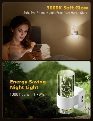 Vista 6 de Luces nocturnas enchufables en la pared, luz nocturna LED regulable con sensor de crepúsculo a amanecer, luz nocturna enchufable con brillo