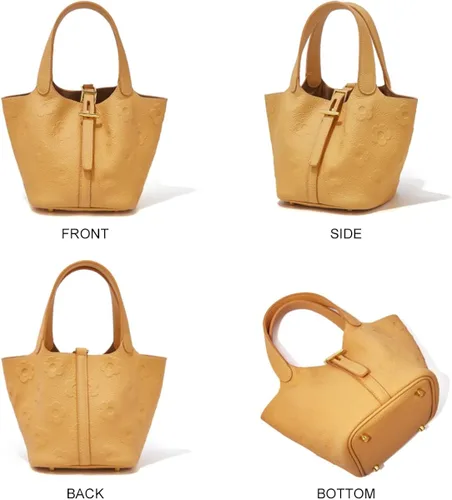 Vista 3 de FOXLOVER Bolsos pequeños de cuero genuino para mujer bolsos de cubo con asa superior para mujer