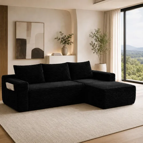 Vista 32 de Sofá deshuesado de 96 pulgadas, sofá modular en forma de L, color negro