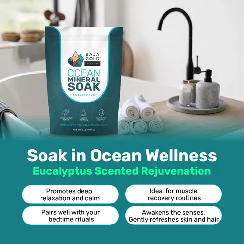 Vista 2 de Baja Gold Ocean Mineral Soak – Remojo de baño de magnesio natural y oligoelementos Remojo relajante y limpio de ingredientes para baño, músculos