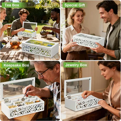 Vista 11 de Organizador de caja de té de madera, almacenamiento de bolsa de té