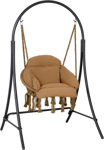 Vista 12 de ANOW Hamaca de macramé resistente con soporte, silla colgante azul