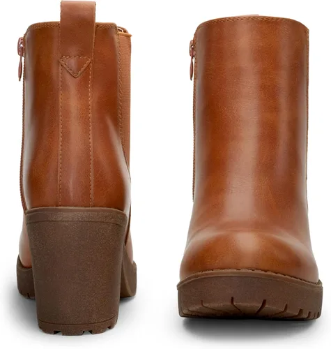 Vista 5 de Vepose Botines de moda para mujer, tacón bajo grueso, plataforma Chelsea para mujer