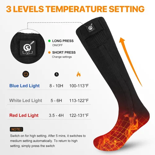 Vista 2 de SNOW DEER Heated Socks for Men and Women, Rechargeable Heated Ski Socks Negro