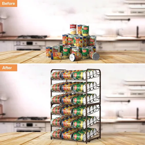 Vista 6 de Shinoske Organizador de latas para despensa, paquete de 2, organizador de latas apilable de 3 niveles, estante de latas 2 en 1, soporte dispensador