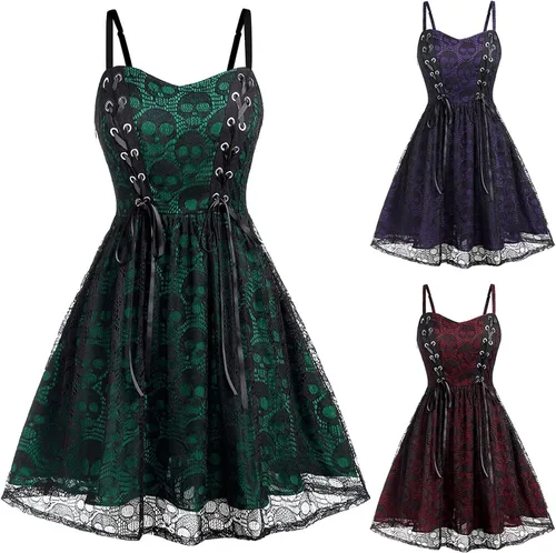 Vista 3 de Black Gothic Dress for Women, Punk Dress for Women Camisole Dress Spaghetti Strap Steampunk Dress Goth Clothes