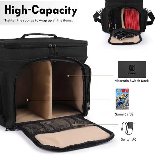 Vista 4 de Funda portátil para Nintendo Switch, bolsa de almacenamiento grande compatible con Nintendo SwitchSwitch OLEDSwitch Lite, funda rígida de forro
